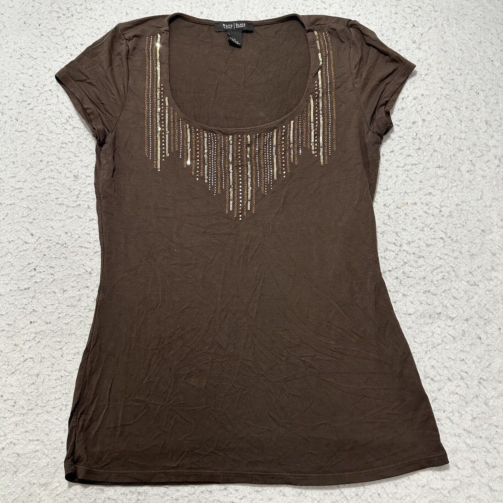 White House Black Market White House Black Market Small Scoop Neck Sequin Brown Top Size S / US 4 / IT 40 - 1 Thumbnail
