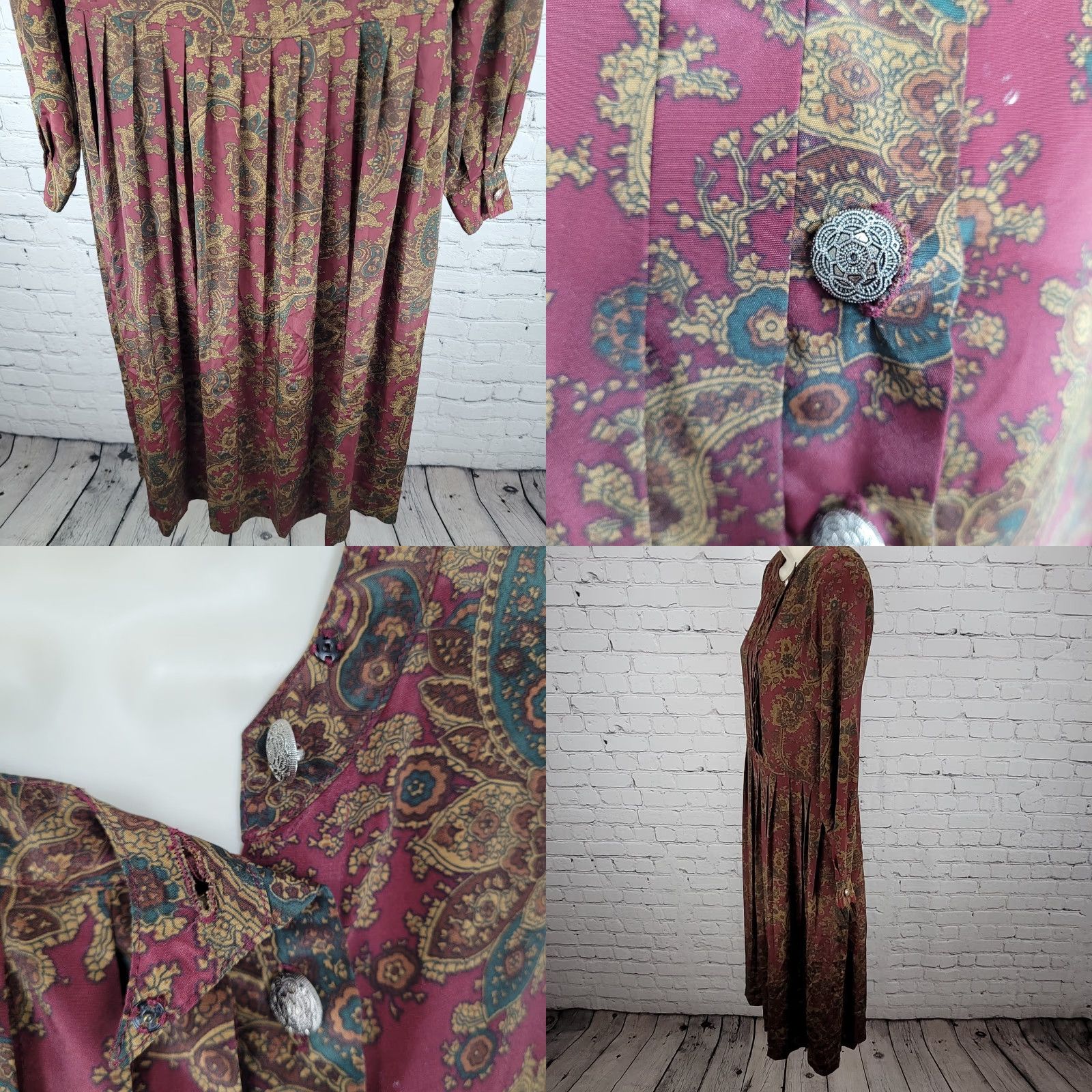 Talbots VTG Talbots Multicolor Paisley Pleated Buttoned Long Sleeve Midi Dress Petite 4P Size S / US 4 / IT 40 - 8 Thumbnail