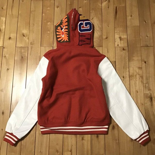 Bape BAPE Leather Sleeve Shark Hoodie Varsity Jacket APE NIGO Size US M / EU 48-50 / 2 - 2 Thumbnail