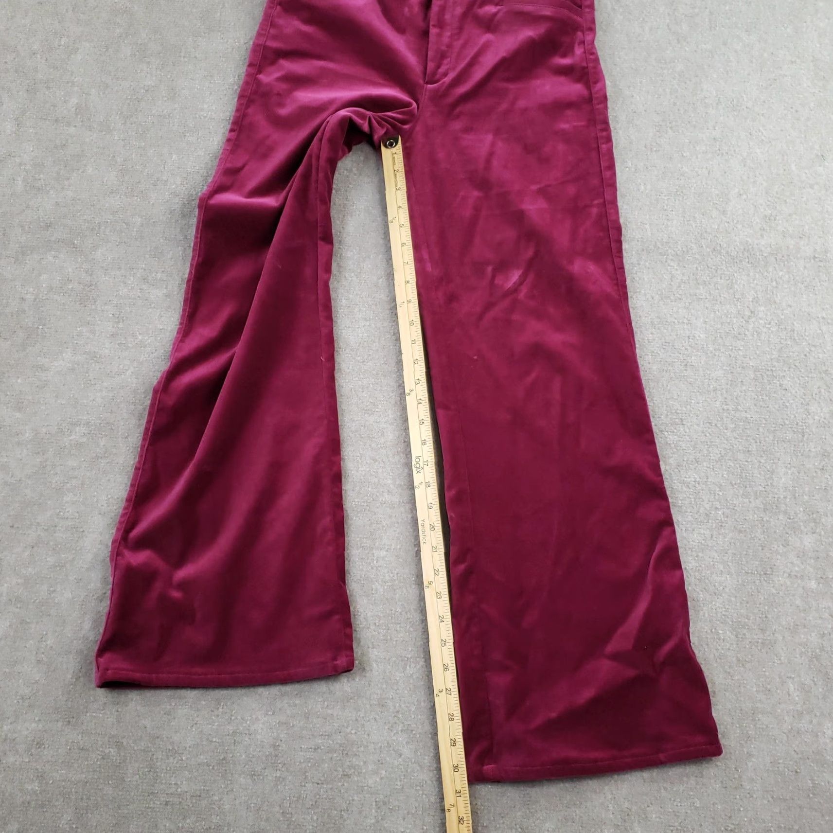 Paige Paige Pants Womens 31 Purple Velvet Wide Leg Dress Trouser 33x30 Inseam 30 Zip Pockets Stretch Cotton Spandex Velvet Fabric Wide-Leg Red Color Bag Size 24" / US 00 / IT 34 - 2 Thumbnail