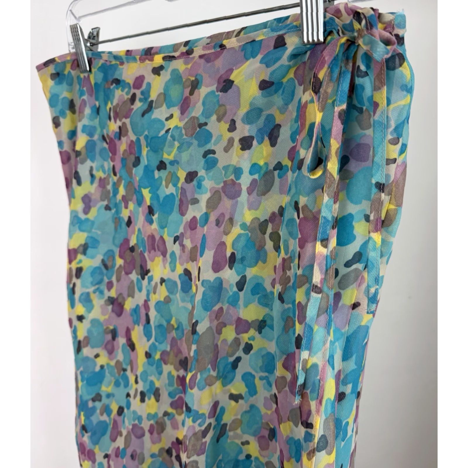 Vintage VINTAGE Y2K Midi Skirt Womens Large Blue Geometric Chiffon Wrap Style Elastic Waist Pull-on 90s Retro Size 36" / US 14 / IT 50 - 6 Thumbnail