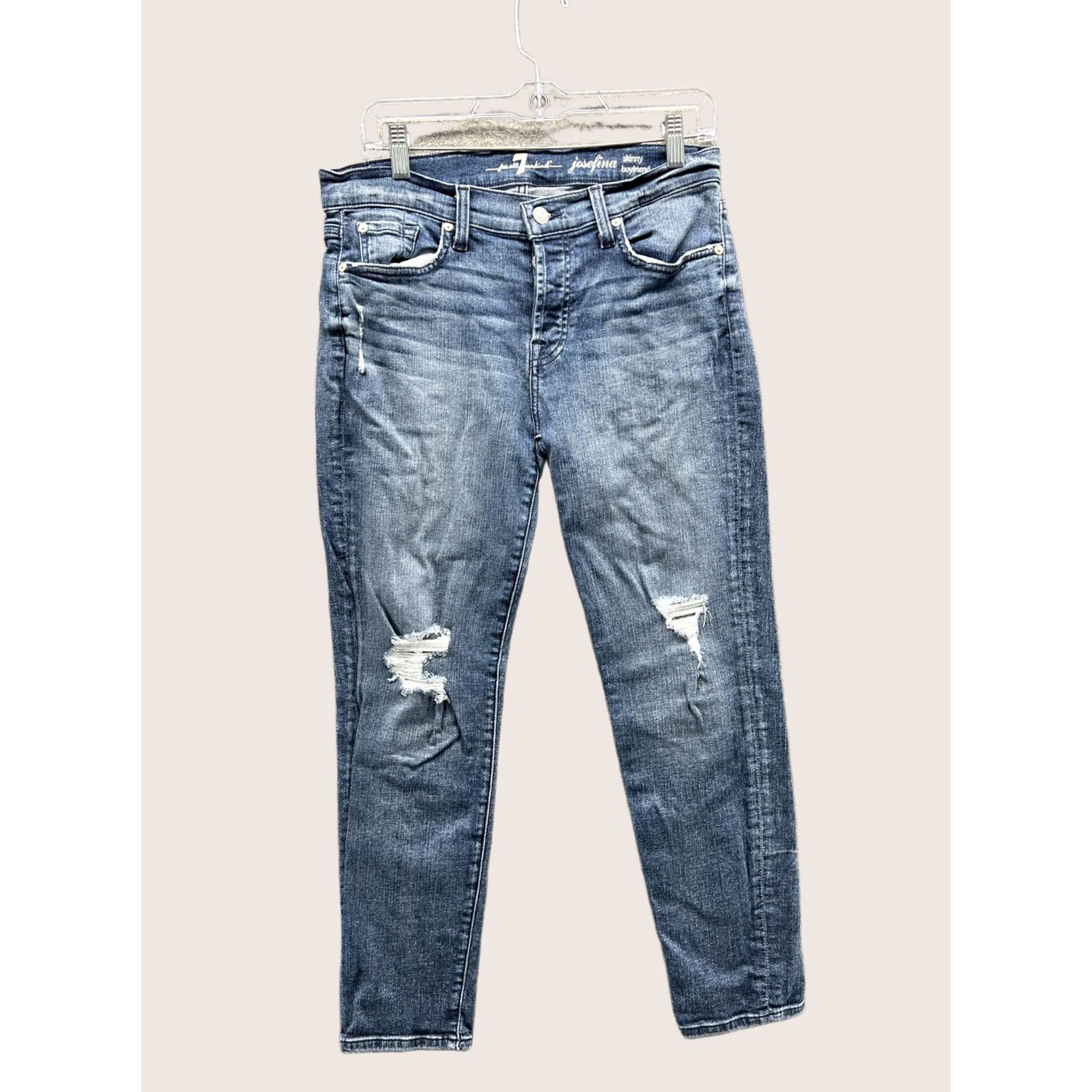7 For All Mankind 7 For All Mankind Jeans Womens 28 Blue Josefina Distressed Boyfriend Denim Jeans Size 28" / US 6 / IT 42 - 1 Thumbnail