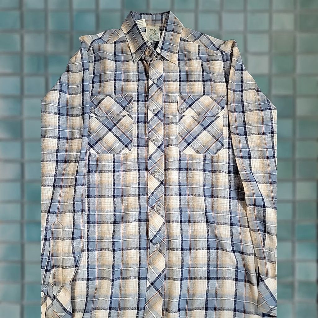 Vintage VINTAGE Kennington Shirt Button Front Long Sleeve Mens Blue/Brown Plaid Large 70s Size US L / EU 52-54 / 3 - 1 Thumbnail
