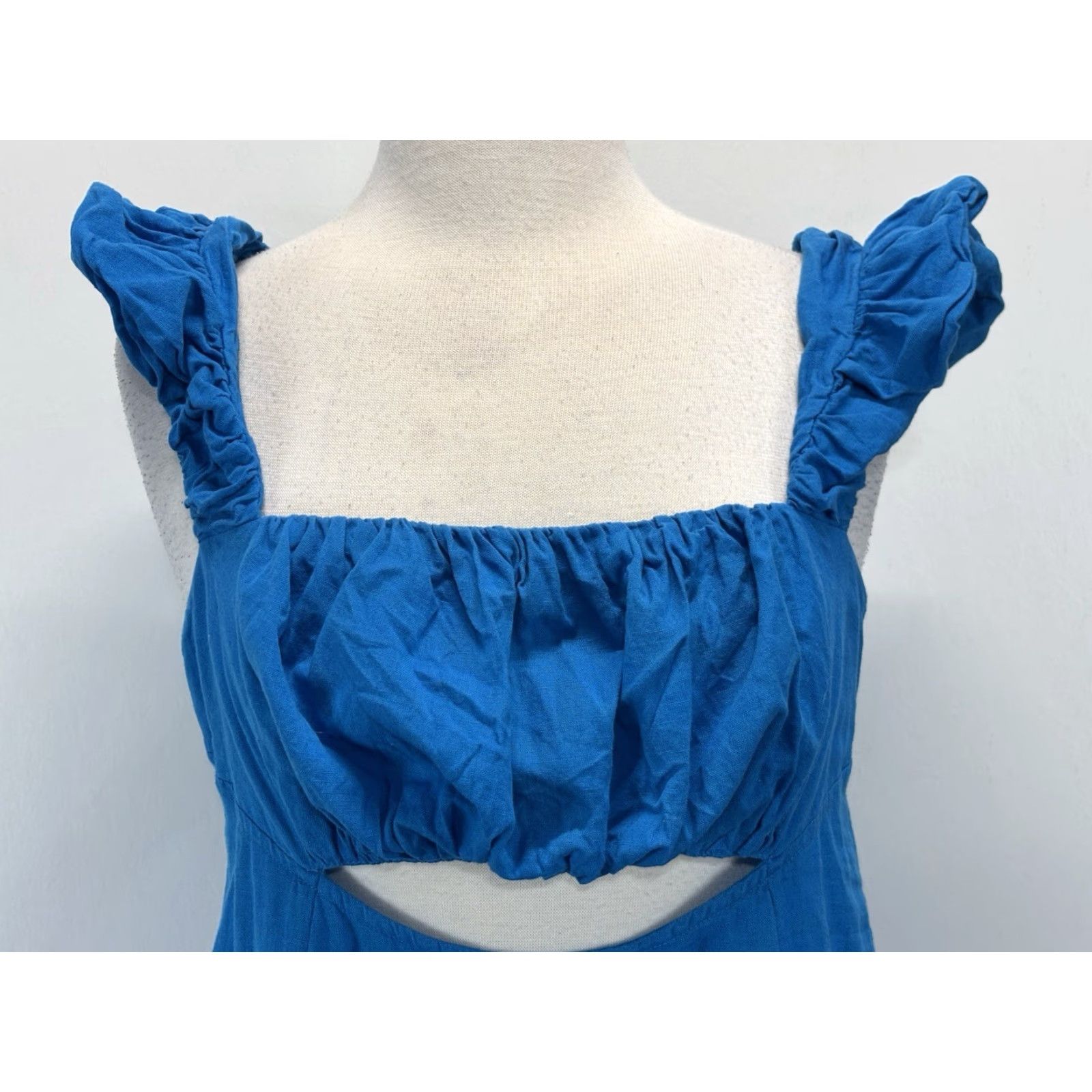 Free People FREE PEOPLE Mini Dress Women's Medium Blue Cutout Linen Sleeveless Casual Size M / US 6-8 / IT 42-44 - 5 Thumbnail
