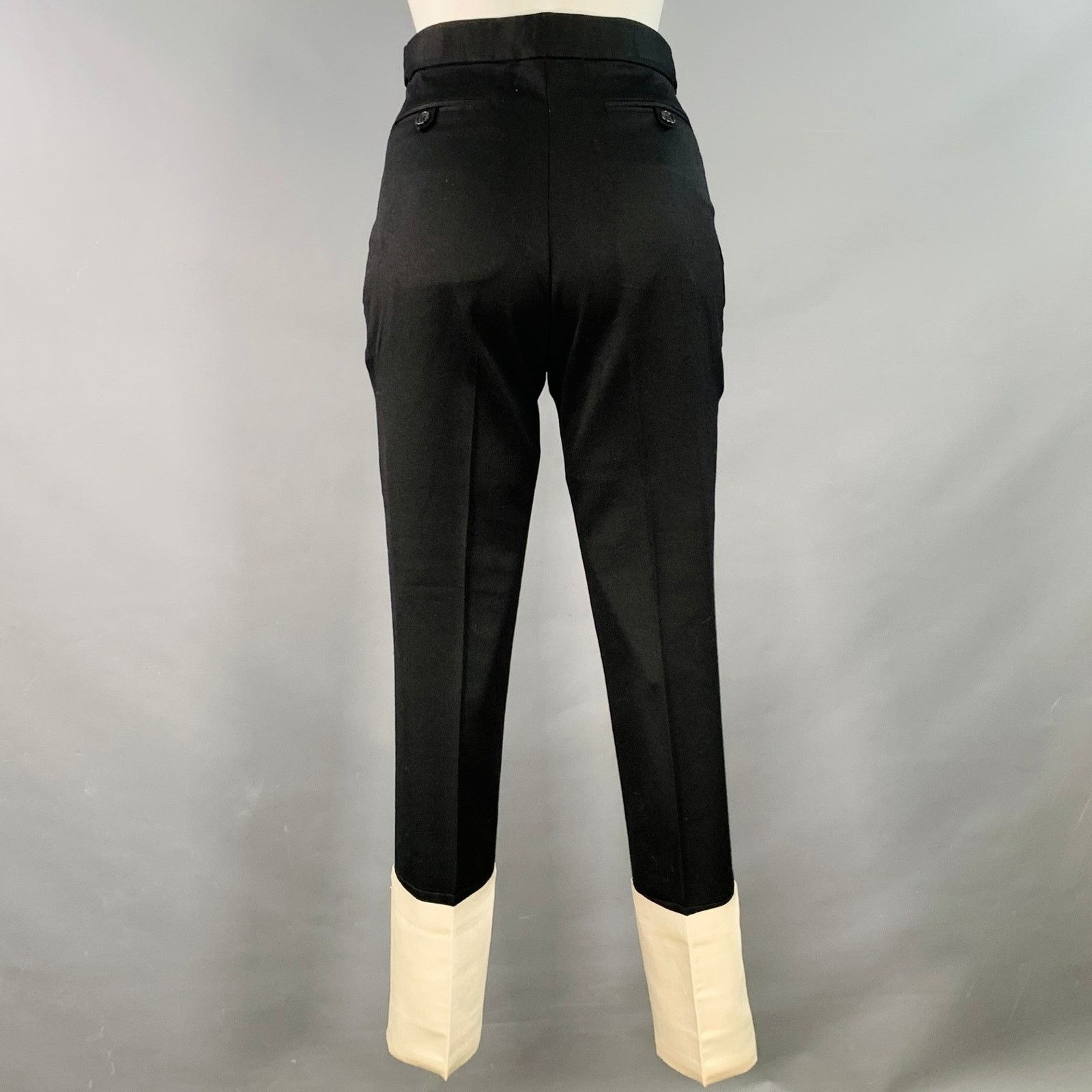 Helmut Lang Size 4 Black White Side Tabs Satin Cuffs Dress Pants Size 27" / US 4 / IT 40 - 2 Thumbnail