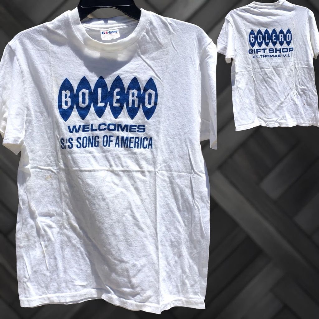 Hanes VINTAGE Hanes Bolero Welcomes S/S Song of America Graphic Tee Shirt Mens L White 1980s St. Thomas VI Gift Shop Size US L / EU 52-54 / 3 - 1 Thumbnail
