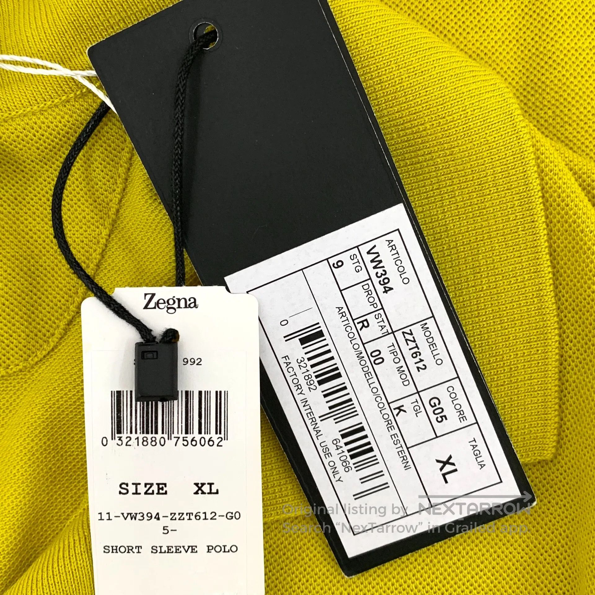 Ermenegildo Zegna Zegna Yellow Logo Patch Wool Collar Short Sleeve T-Shirt| Size US XL / EU 56 / 4 - 9 Thumbnail