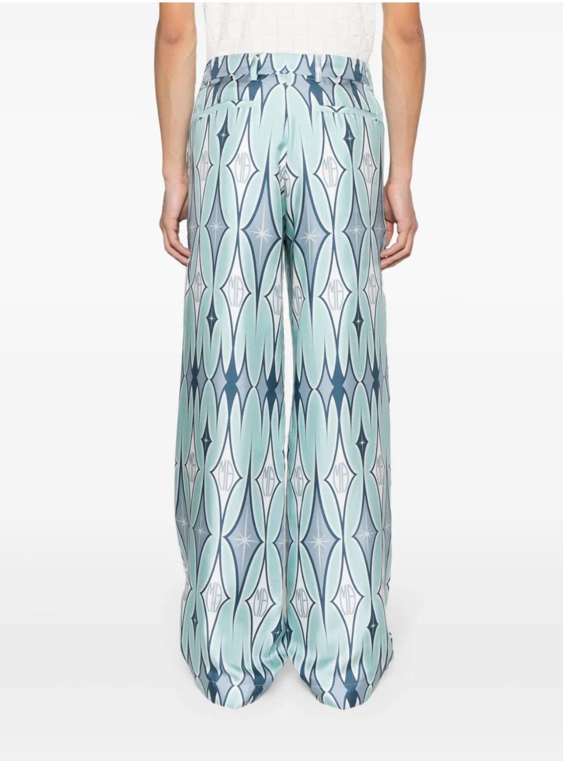 Amiri AMIRI Argyle-Print Silk Trousers Light Blue Green | Wide Leg Size US 36 / EU 52 - 4 Thumbnail