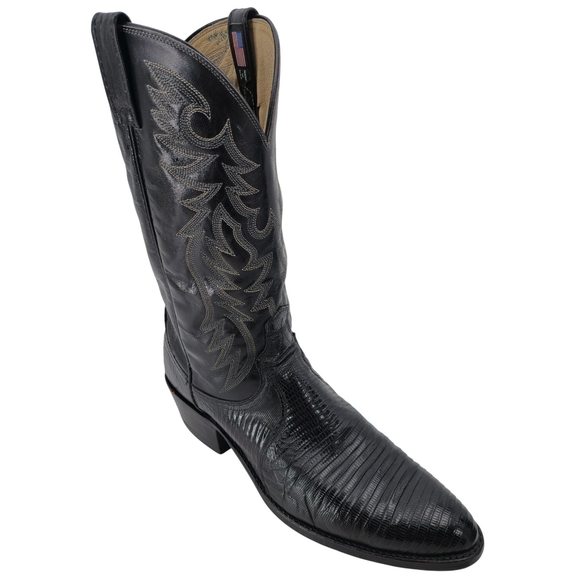 Dan Post Mens 12D Exotic Teju Lizard Vintage Dan Post Black Cowboy Size US 12 / EU 45 - 1 Thumbnail