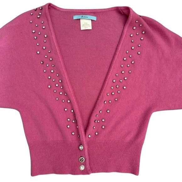 Other Vintage Y2K Marciano Pink Cashmere Beaded Rhinestones Cardig Size XS / US 0-2 / IT 36-38 - 3 Thumbnail