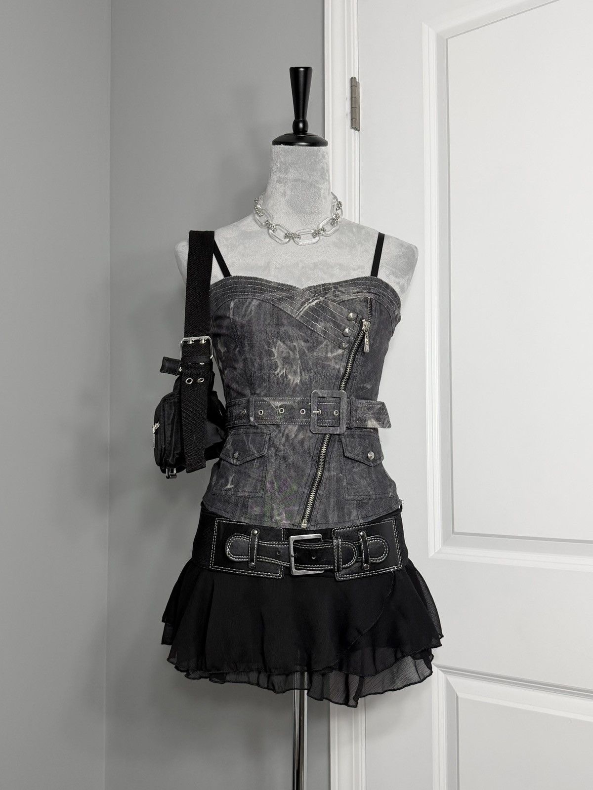 Other Asymmetrical Zip Belted Cargo Corset Top Stonewashed Grey Size S / US 4 / IT 40 - 7 Thumbnail