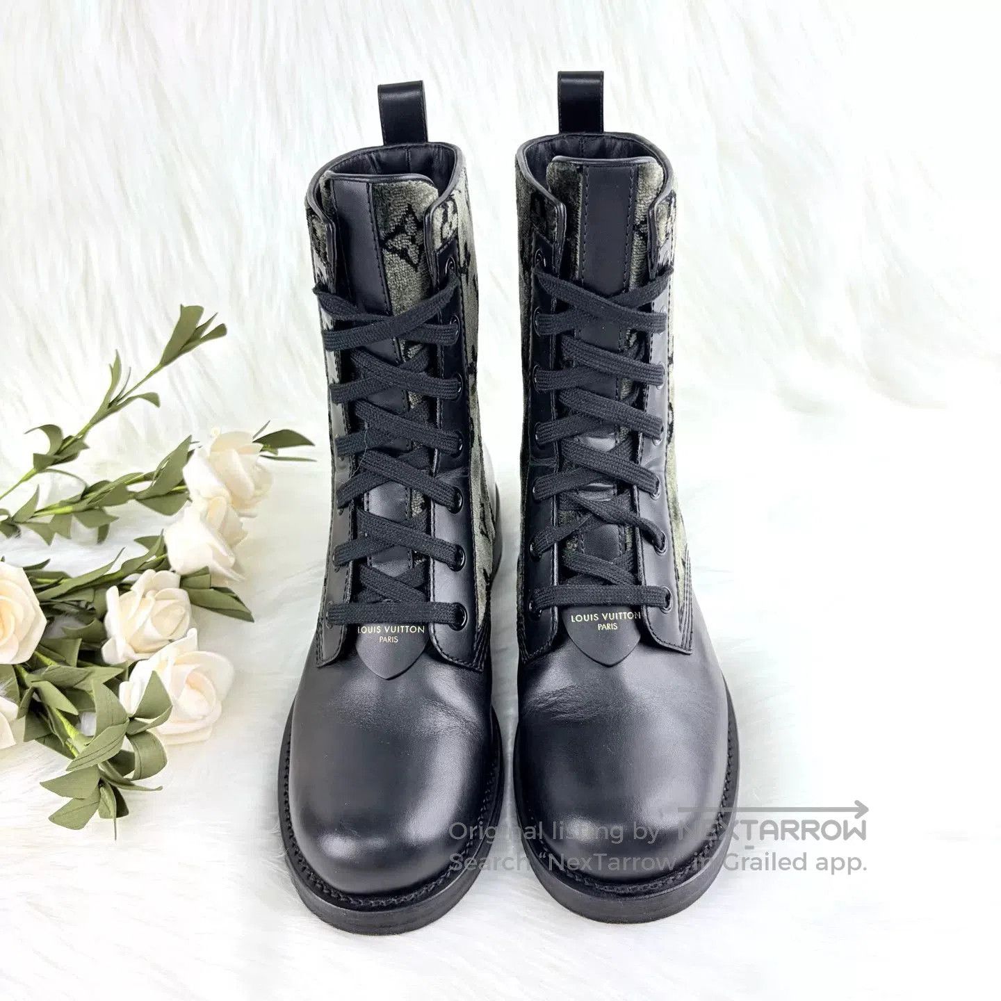 Louis Vuitton LV Camo Embossed Leather Martin Boots. Size US 6 / IT 36 - 2 Thumbnail