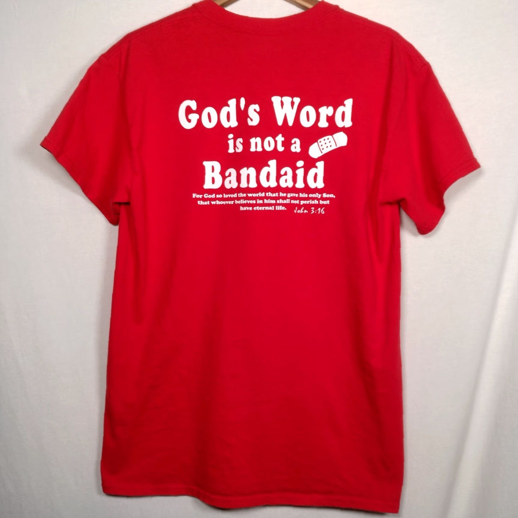 Vintage VINTAGE Christian T-Shirt Men M Red Solid Short Sleeve Crew Neck Bible Verse John 3:16 Religious Church Jesus Is Our First Responder Graphic Size US M / EU 48-50 / 2 - 5 Thumbnail