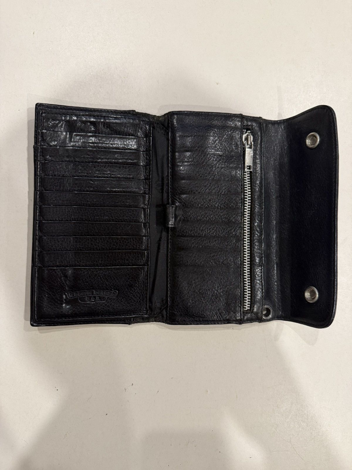 Chrome Hearts Chrome Hearts Black Leather Wave Wallet Silver Cross Balls Size ONE SIZE - 8 Thumbnail