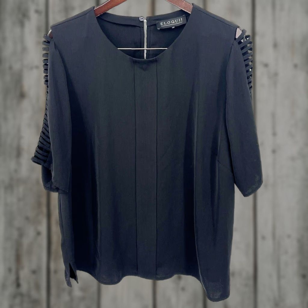 Vintage Eloquii Blouse Womens Plus Size 2XL Black Round Neck 3/4 Sleeve Sheer Readable READ Size XXL / US 16-18 / IT 52-54 - 1 Thumbnail