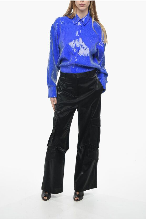 MSGM og1mm0724 Satin Cargo Belt Pants in Black Size 28" / US 6 / IT 42 - 4 Thumbnail