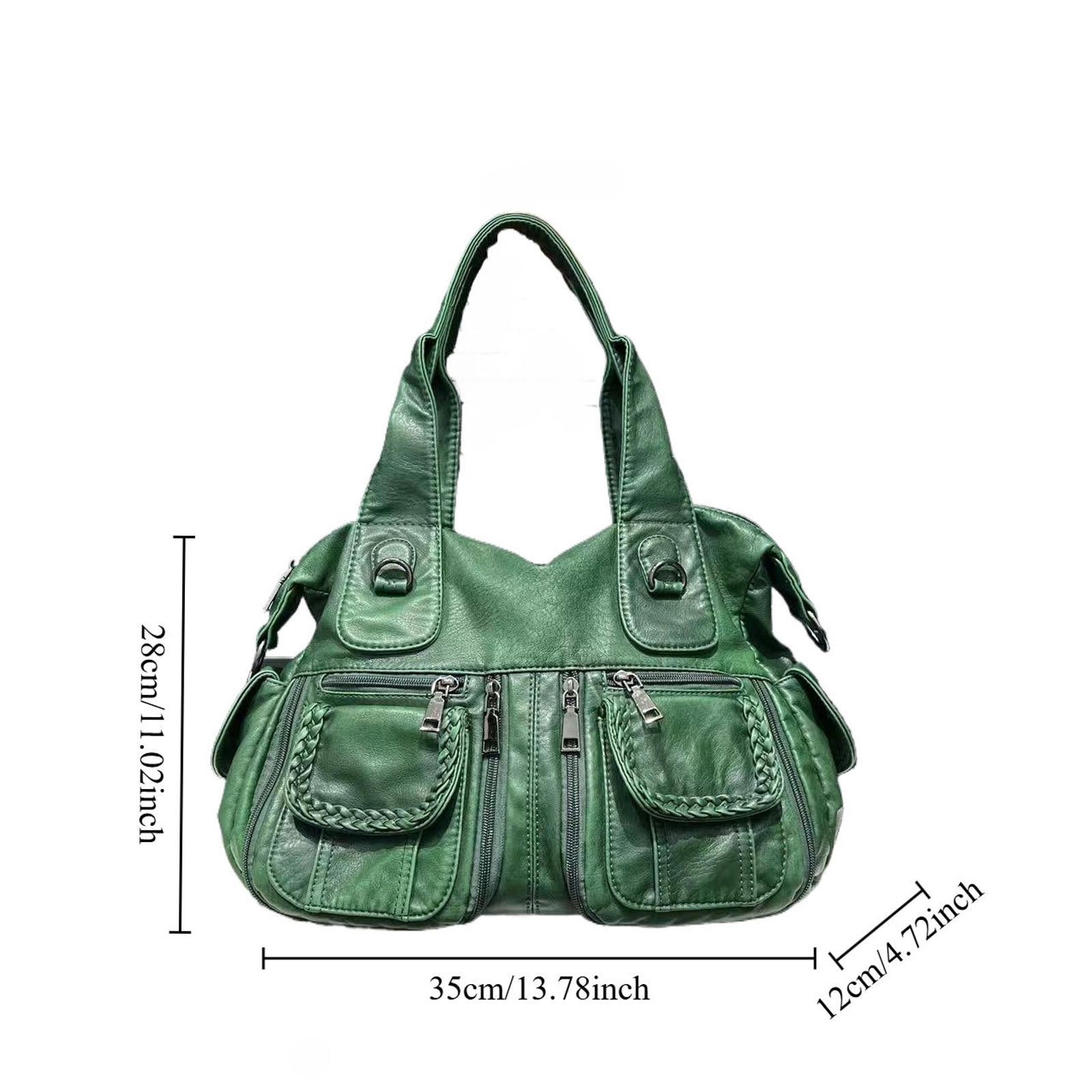 Vintage Green and Black Braided Pocket Leather Handbag Size ONE SIZE - 5 Thumbnail