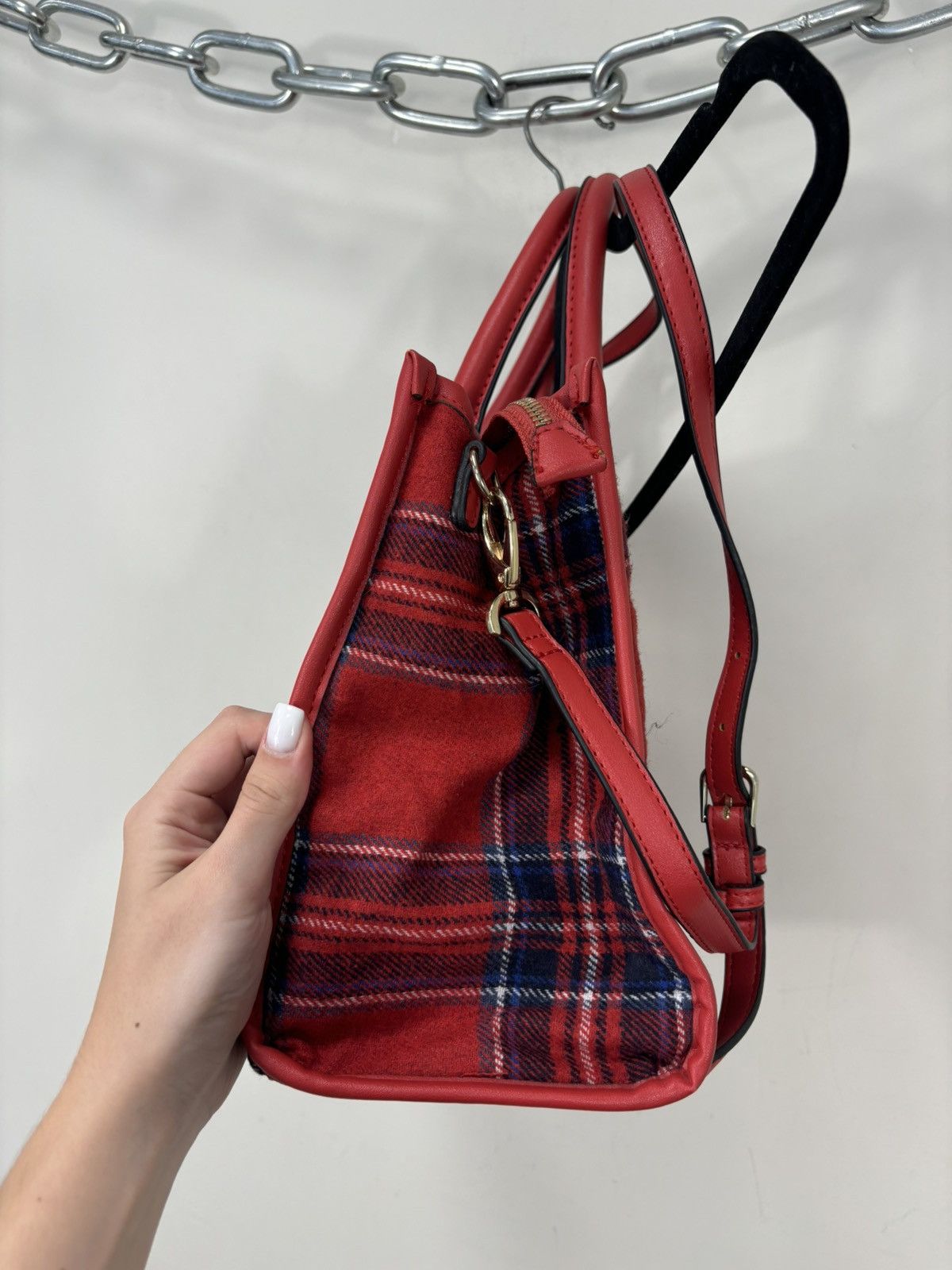 Mario Valentino Mario Valentino Red Plaid Top Handle Satchel Tote Bag Size ONE SIZE - 10 Thumbnail
