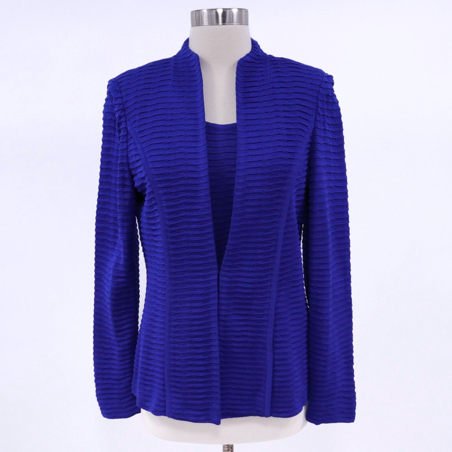 image of Vintage Ming Wang Cardigan Blazer Jacket Shell Top Set New Womens Xs/s Royal Blue Knit in White