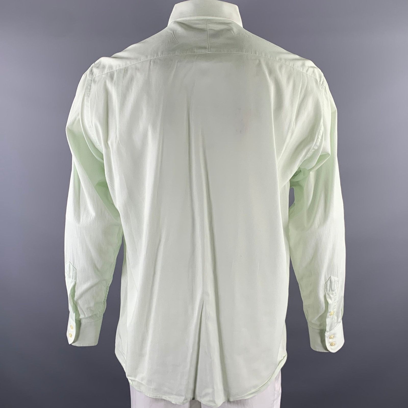 Burberry BURBERRY XL Green Mint Stripe Cotton Pointed Collar Shirt Size US XL / EU 56 / 4 - 4 Thumbnail