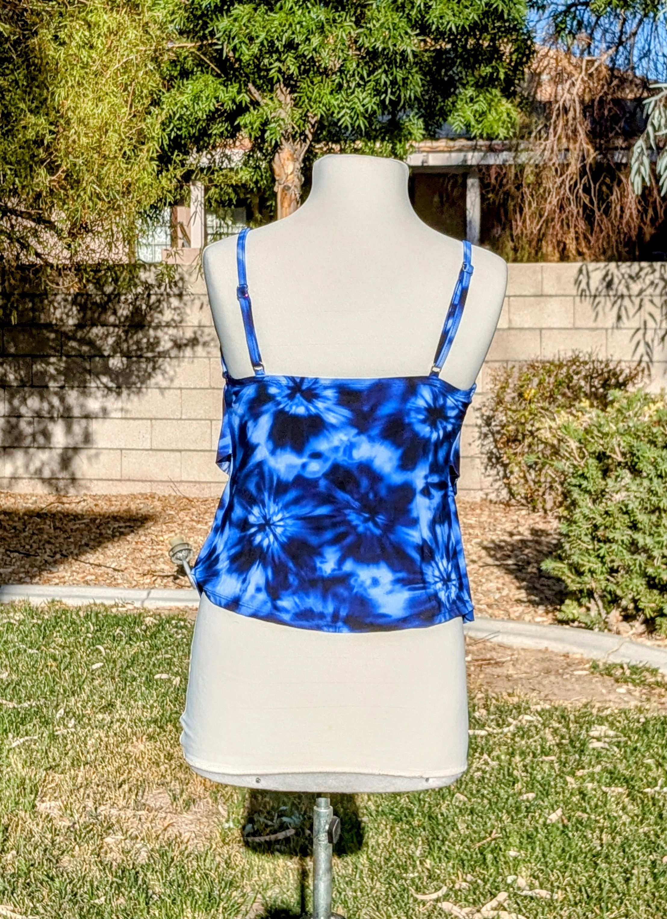 Designer Aqua Green Ruffle Tiered V-Neck Tankini Swim Top Size S / US 4 / IT 40 - 3 Thumbnail