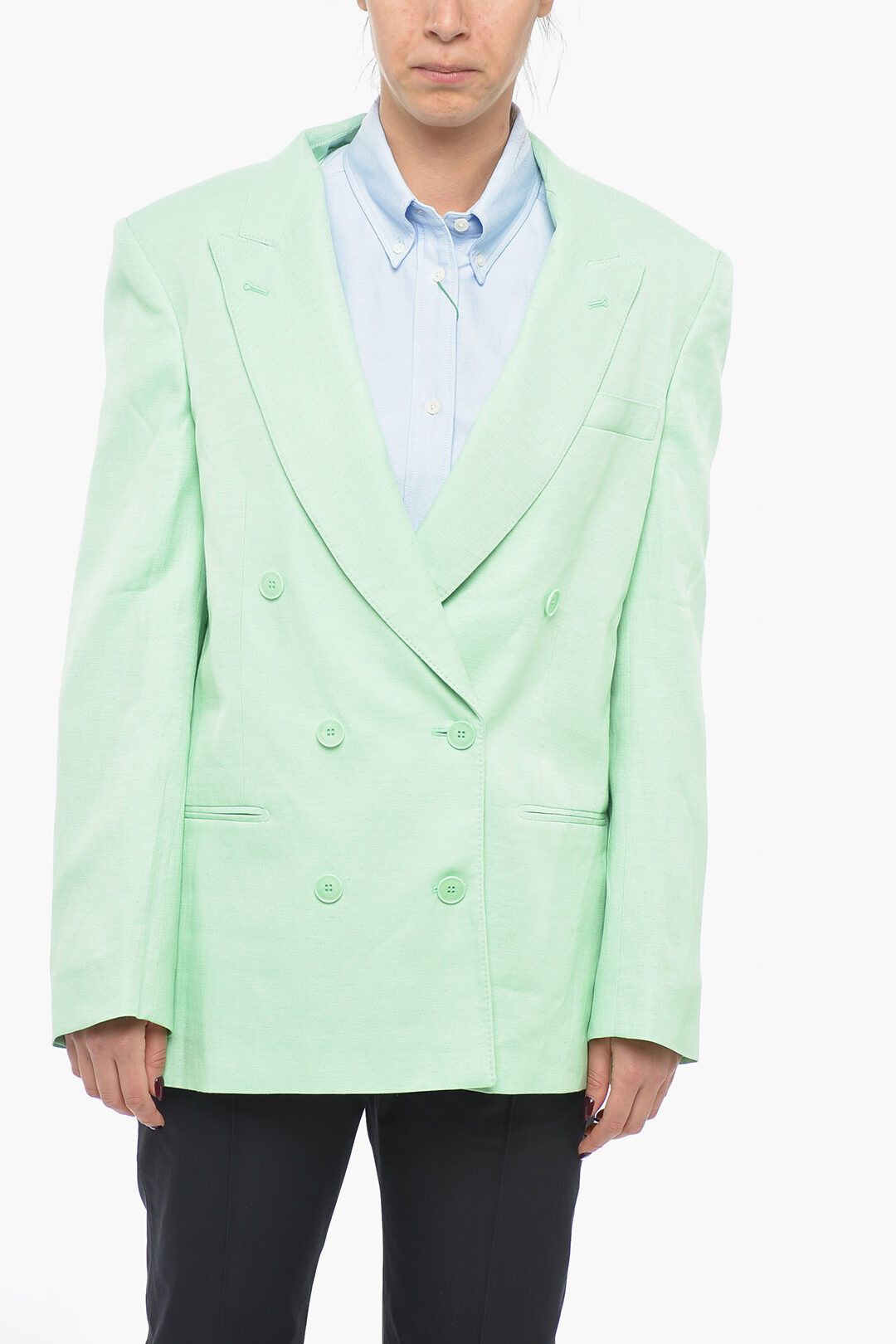 Stella McCartney og1mm0824 Double-Breasted Oversized Blend Blazer Size S / US 4 / IT 40 - 1 Thumbnail