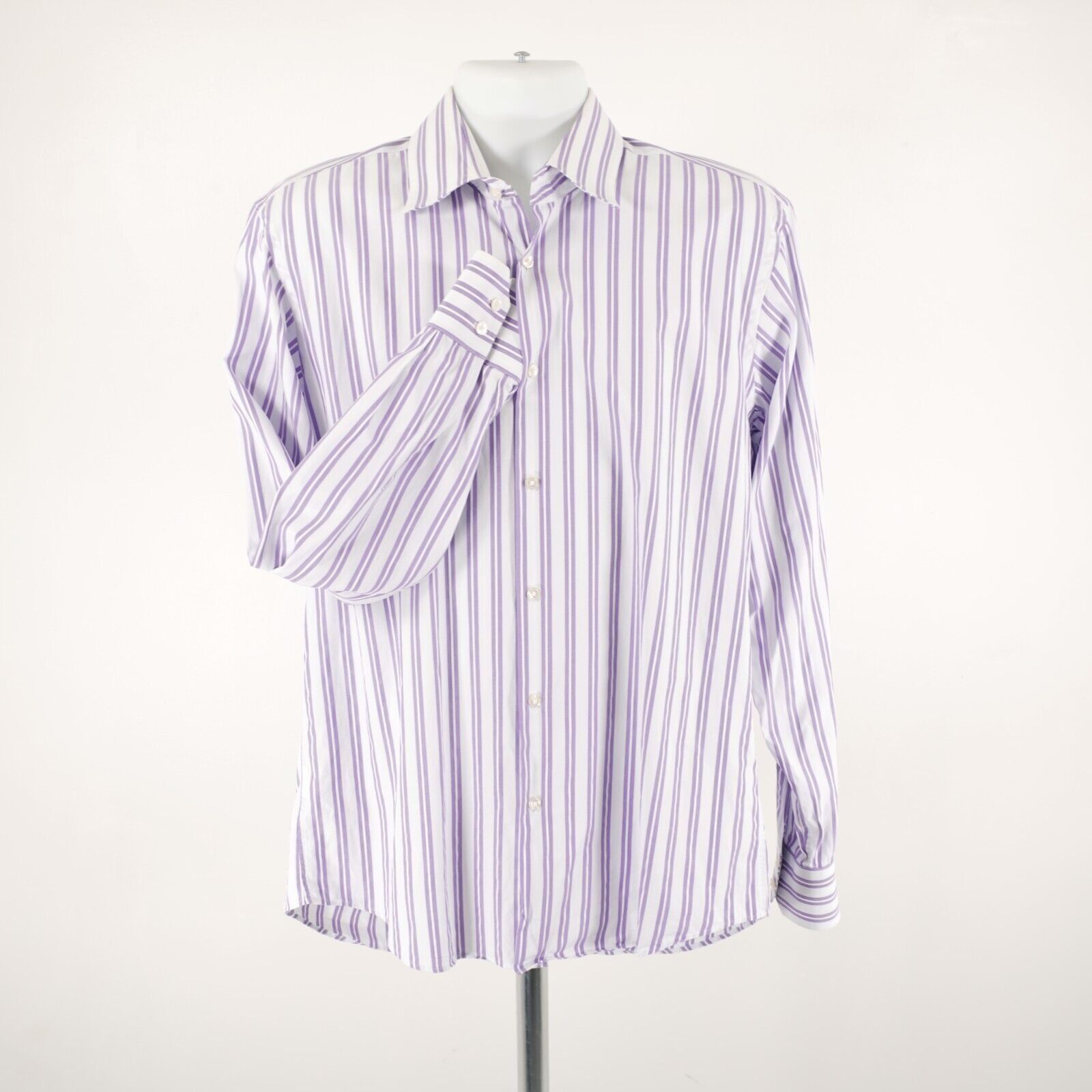 Hugo Boss Boss Hugo Boss White Purple Striped 16.5 34/35 Collared Dres Size US L / EU 52-54 / 3 - 3 Thumbnail