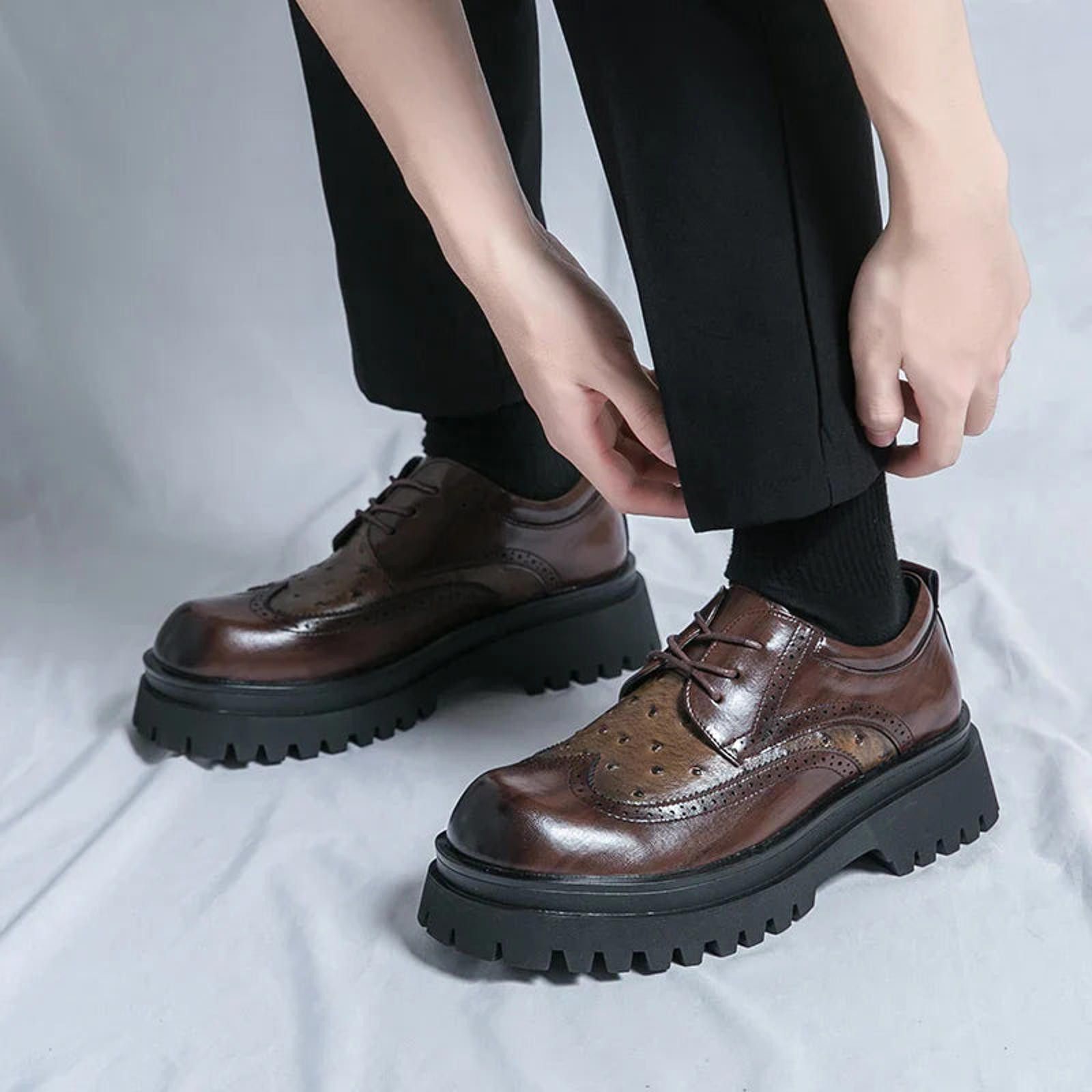Leather Chunky Sole Brogue Shoes Size US 7 / EU 40 - 2 Thumbnail