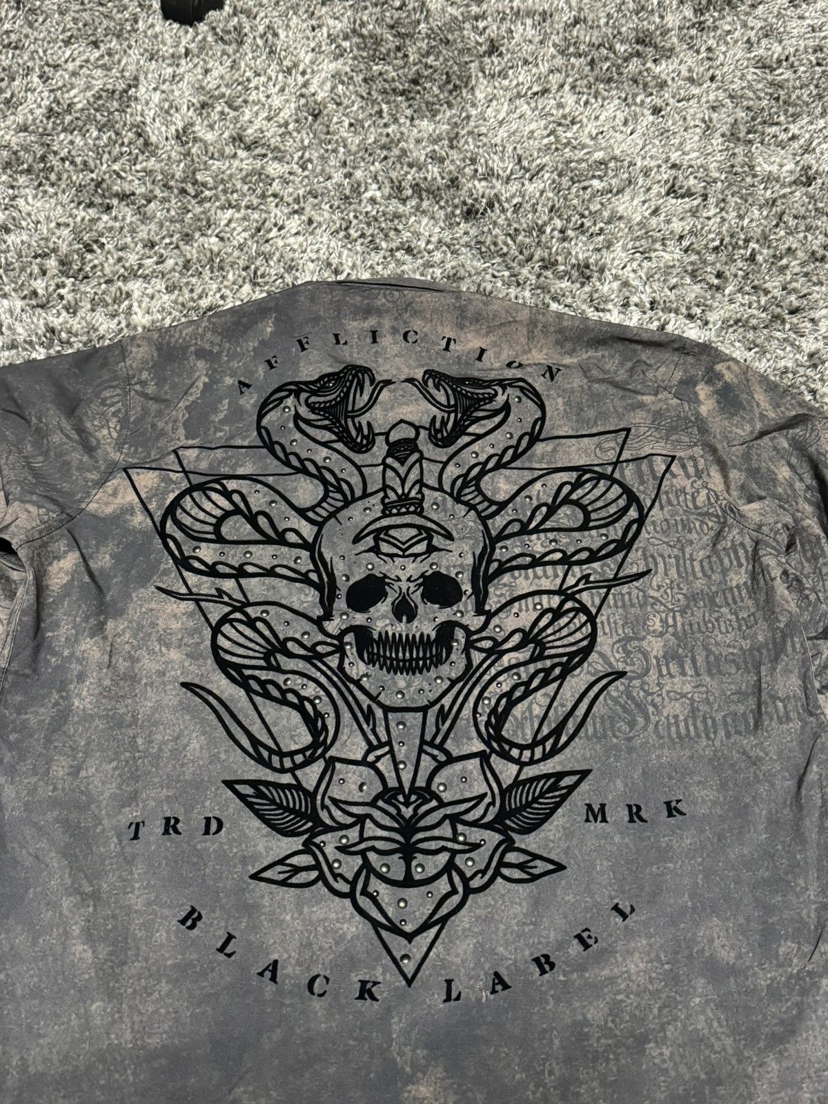 image of need Gone! Affliction Exclusive Snakes & Skull Button Up in Black/Matte Black, Men's (Size Small)