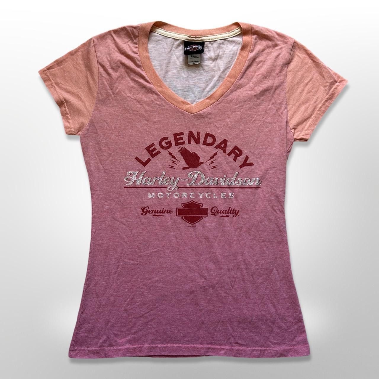 Harley Davidson × Vintage Vintage Harkey Davidson Women’s V-Neck Tee Pink Gradient Size S / US 4 / IT 40 - 1 Thumbnail