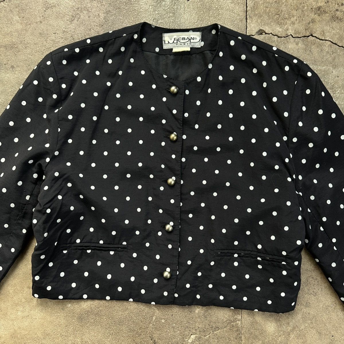 Designer × Vintage Vintage 80’s Mod Ecran Paris Polkadot Crop Blazer Size M / US 6-8 / IT 42-44 - 3 Thumbnail