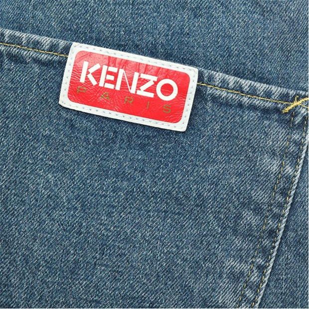 Kenzo o1g2r1mq1024 Logo Embroidered Denim Shorts in Blue Size 31" - 4 Thumbnail