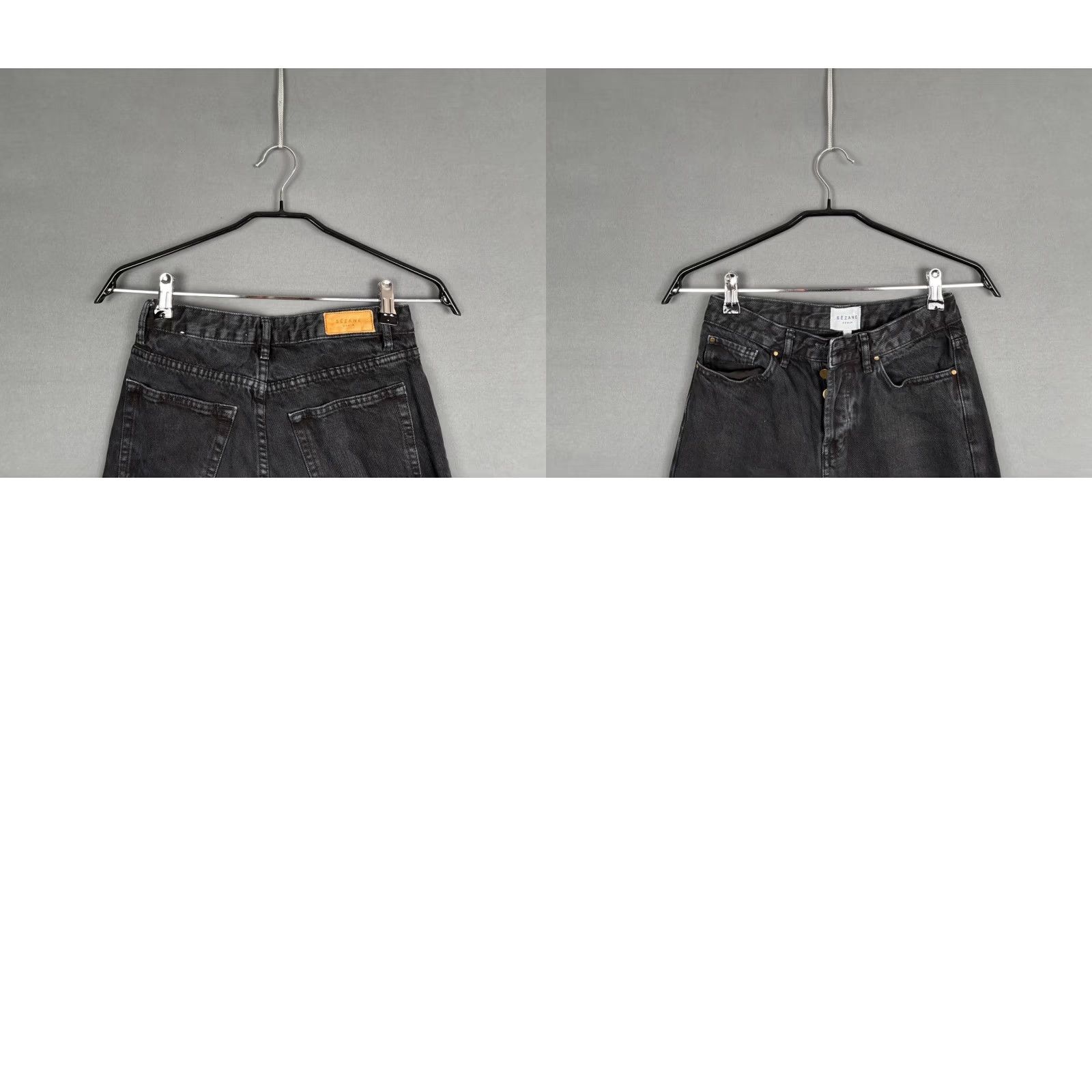 Denime Sezane Jeans Womens 25 Black Denim Cotton Straight Button Jeans Belted 5-Pocket Design Classic Vintage: No Mens Womens Girls Boys Size 42" / US 20 - 8 Thumbnail