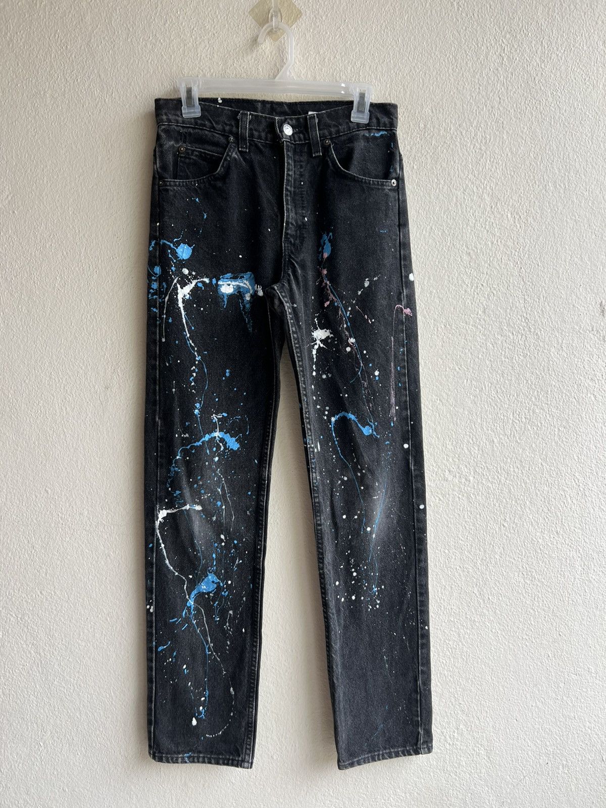 Levi's 1994 Levi’s 505 Fade Black Denim Orange Tab Painter Jeans Size US 29 - 2 Thumbnail