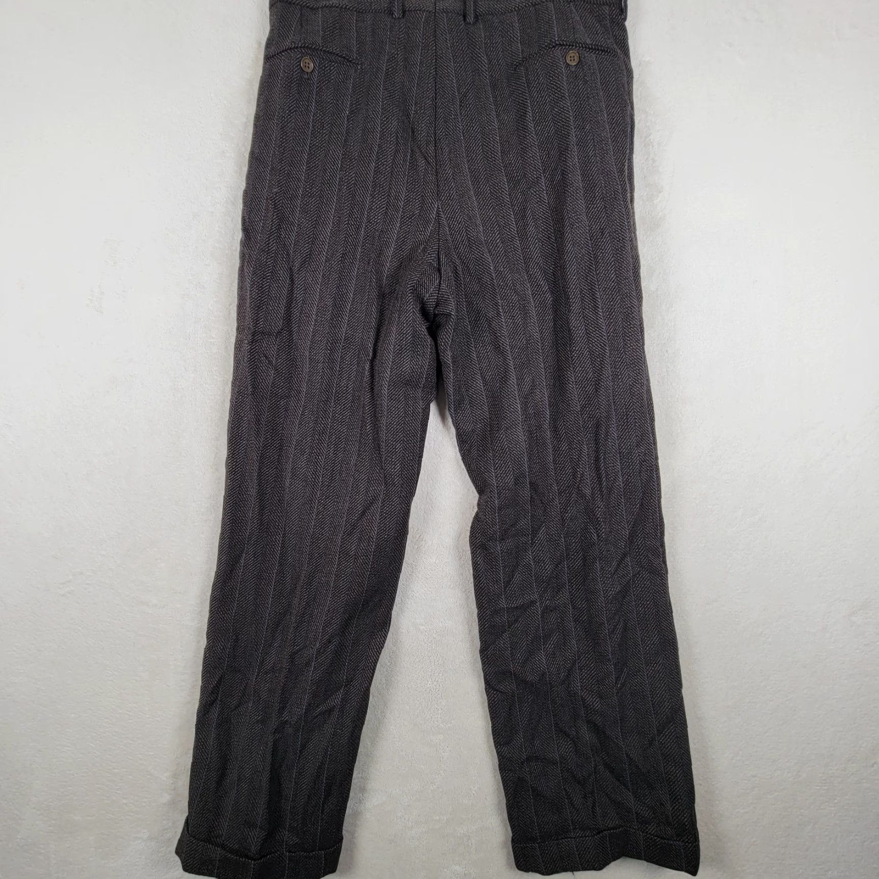 Vintage GENERIC MENS DRESS PANTS IN DARK Brown Wool Blend Striped 34x30 Casual Regular Mens Dress Pants 34 Brown Mens Size US 34 / EU 50 - 4 Thumbnail