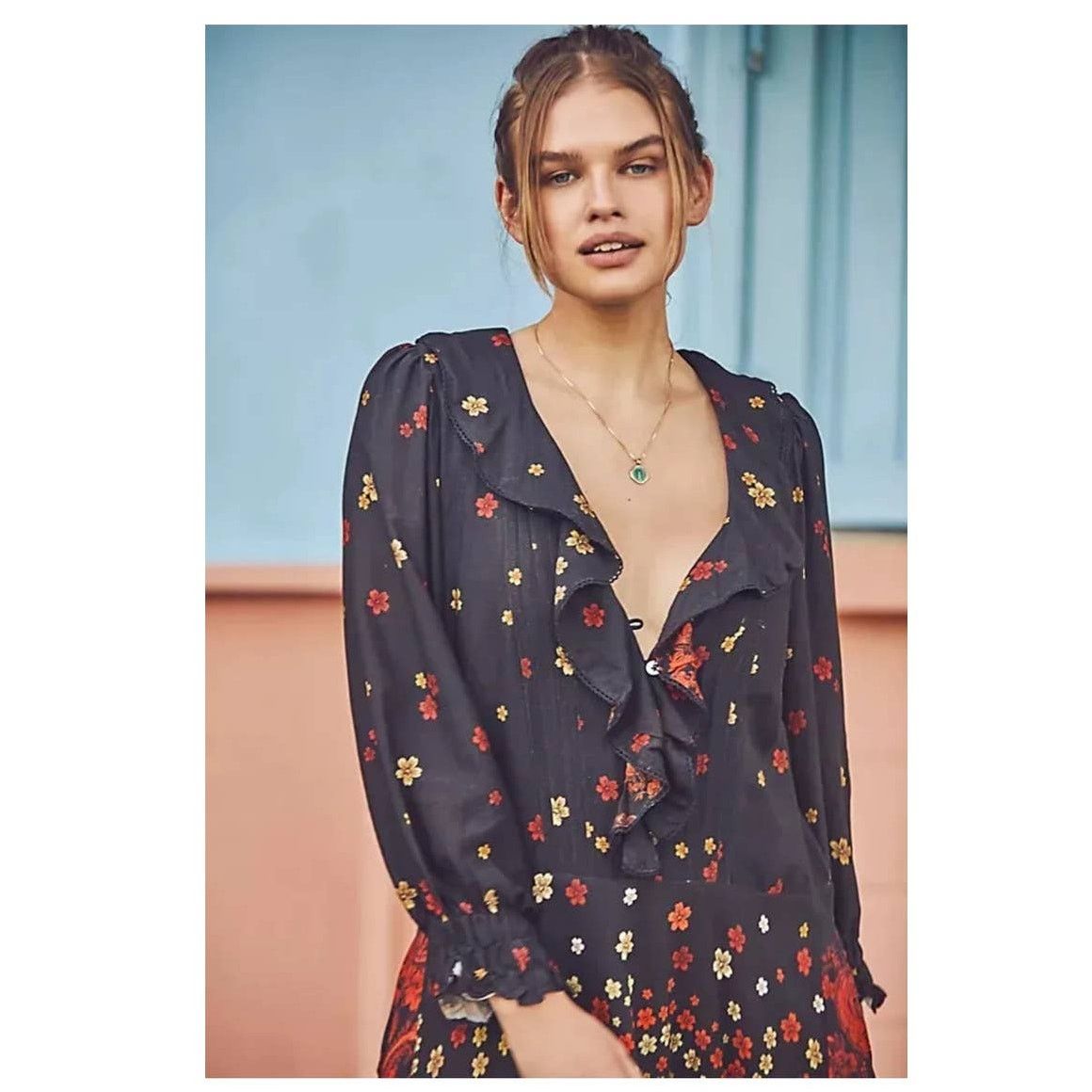 Free People New Free People Talsey Maxi Dress $198 MEDIUM Black Floral Size M / US 6-8 / IT 42-44 - 2 Thumbnail