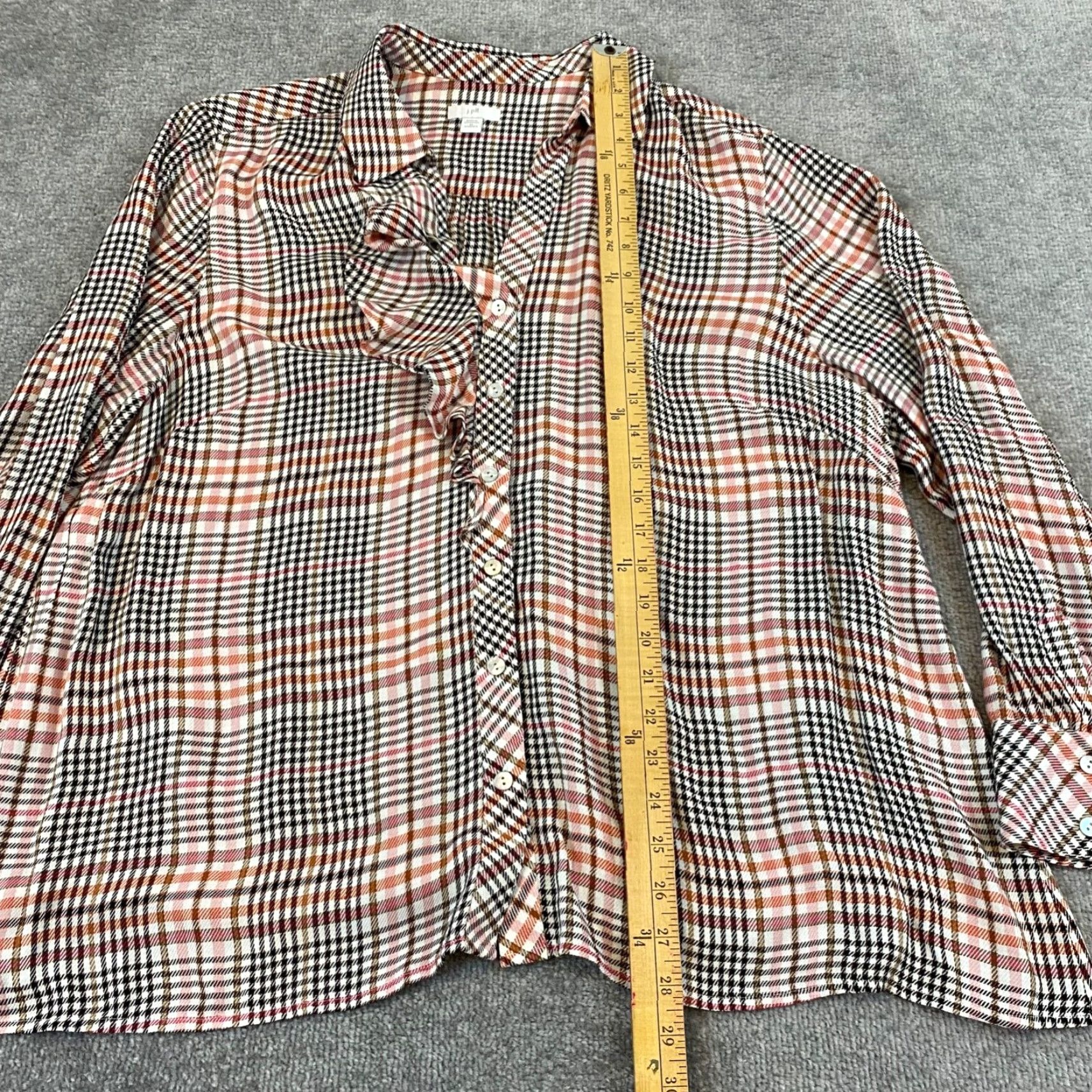 J. Jill J. JILL Shirt Womens 2X Gray Pink Plaid Button Up Ruffled Long Sleeve Tunic Top Size XXL / US 16-18 / IT 52-54 - 4 Thumbnail
