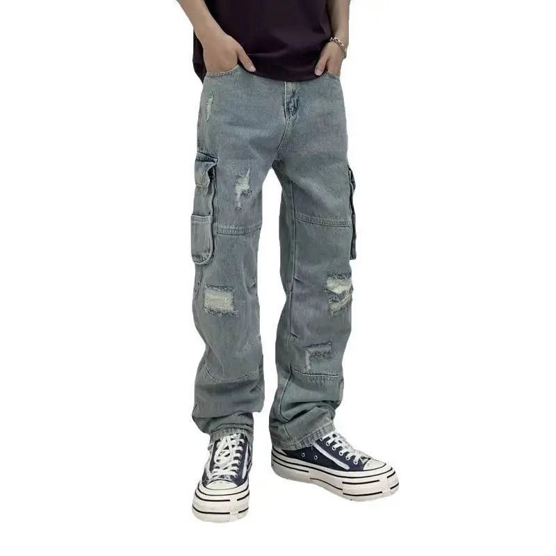 Japanese Brand Side Pocket Pleated Double Knee Frayed Distressed Jeans Size US 36 / EU 52 - 6 Thumbnail