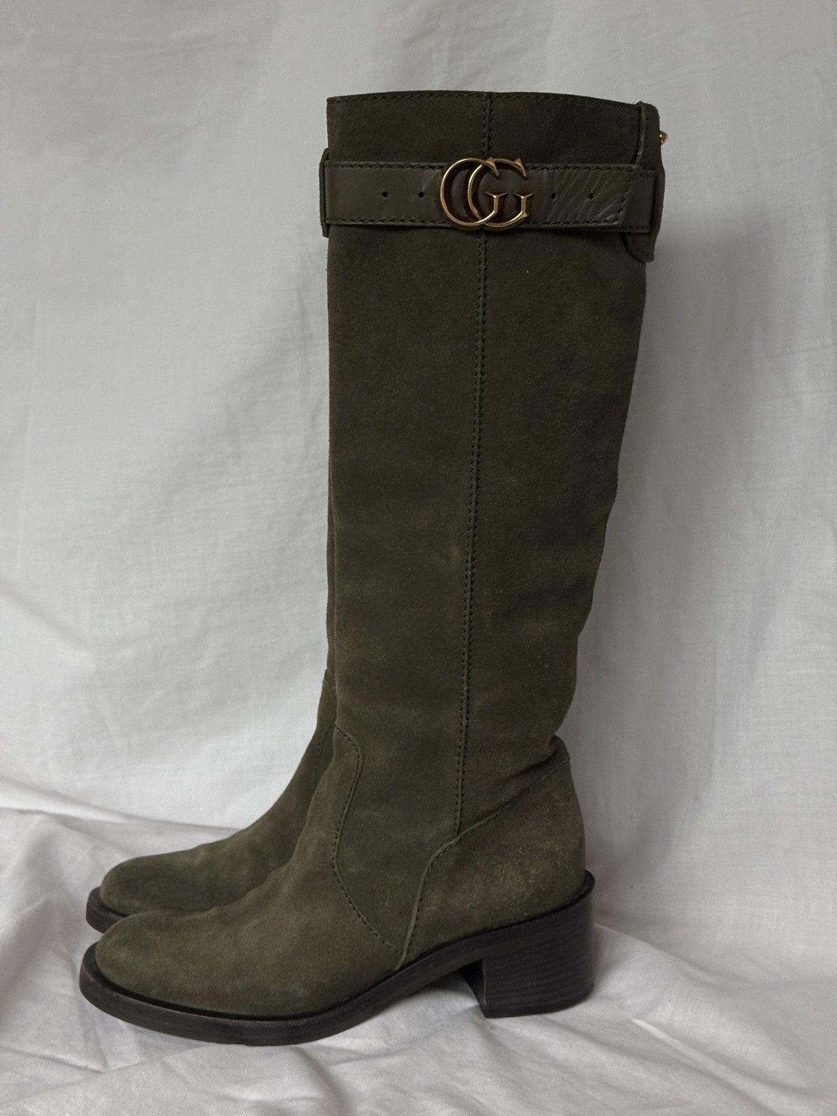 Designer × Gucci Gucci Suede Khaki Riding Boots Size US 4 / IT 34 - 1 Thumbnail