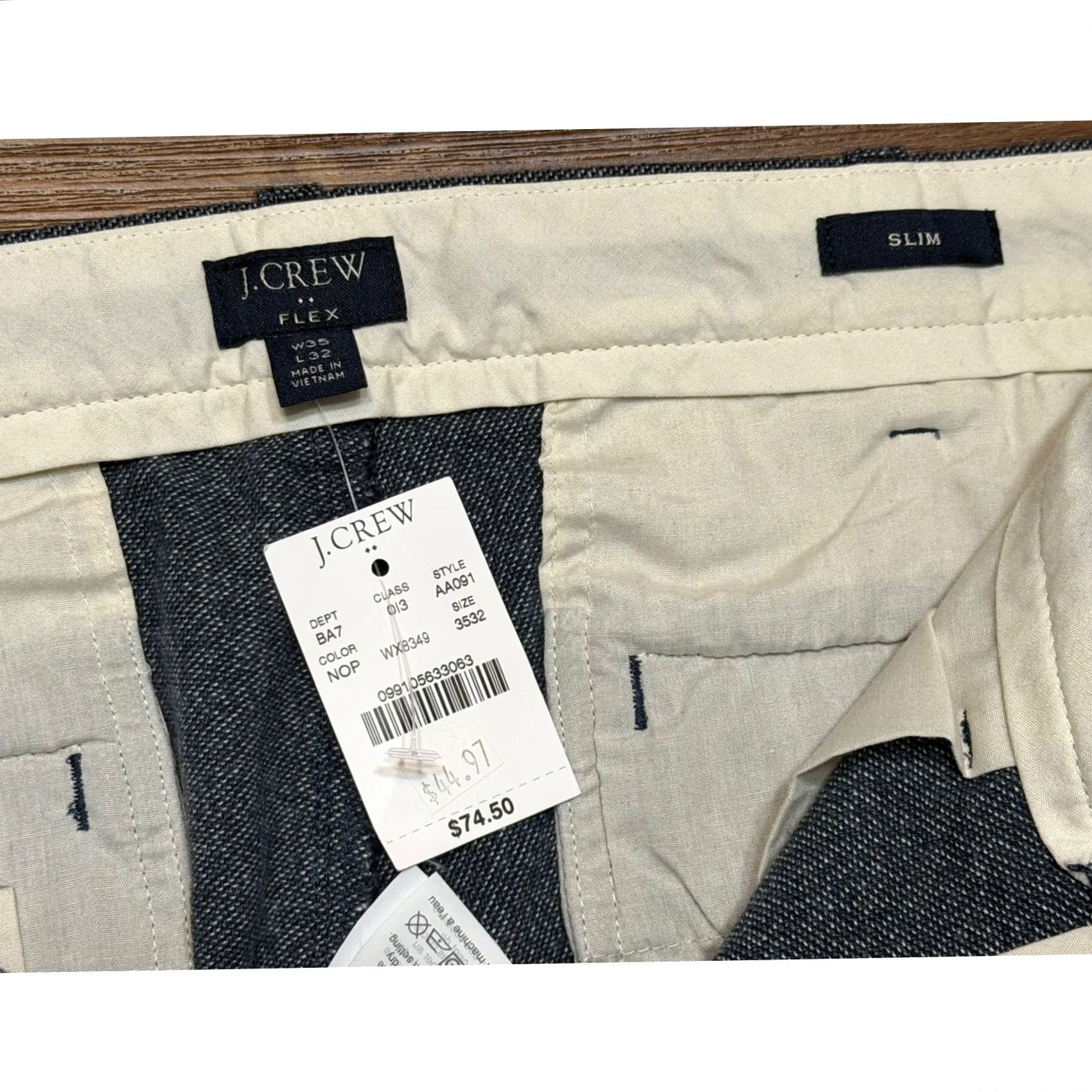 J.Crew J.Crew Flex Slim Fit Chinos Blue Textured Cotton Stretch Pants Mens Sz 35x29 Size US 35 - 4 Thumbnail