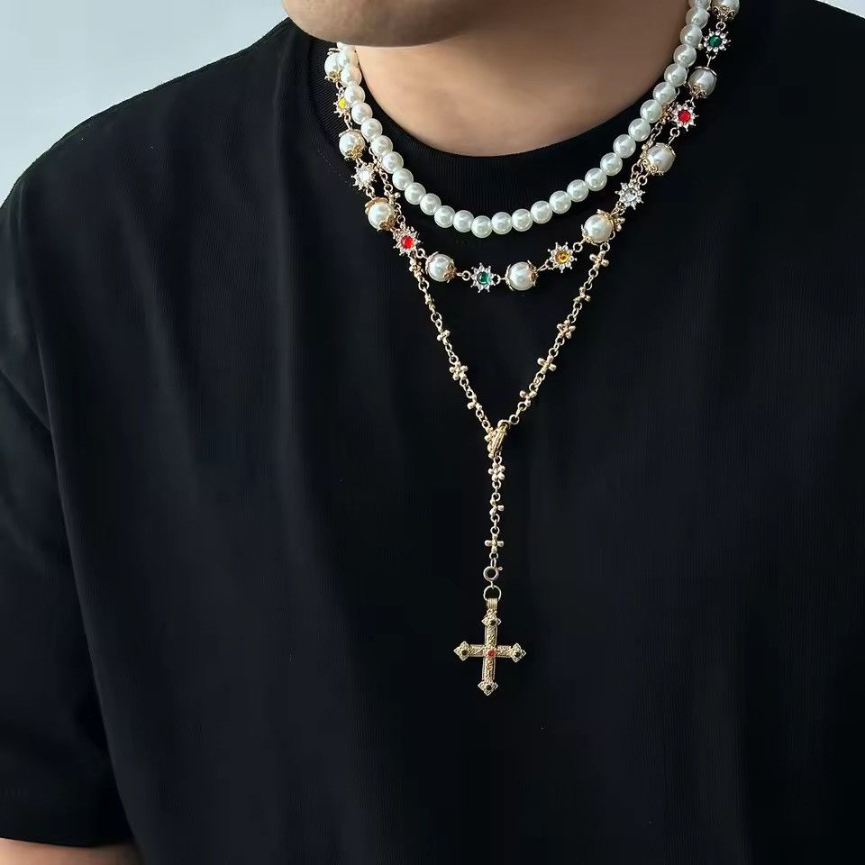 Jewelry 3Pcs/Set Creative Rhinestone Imitation Pearl Chain Necklace Size ONE SIZE - 1 Thumbnail