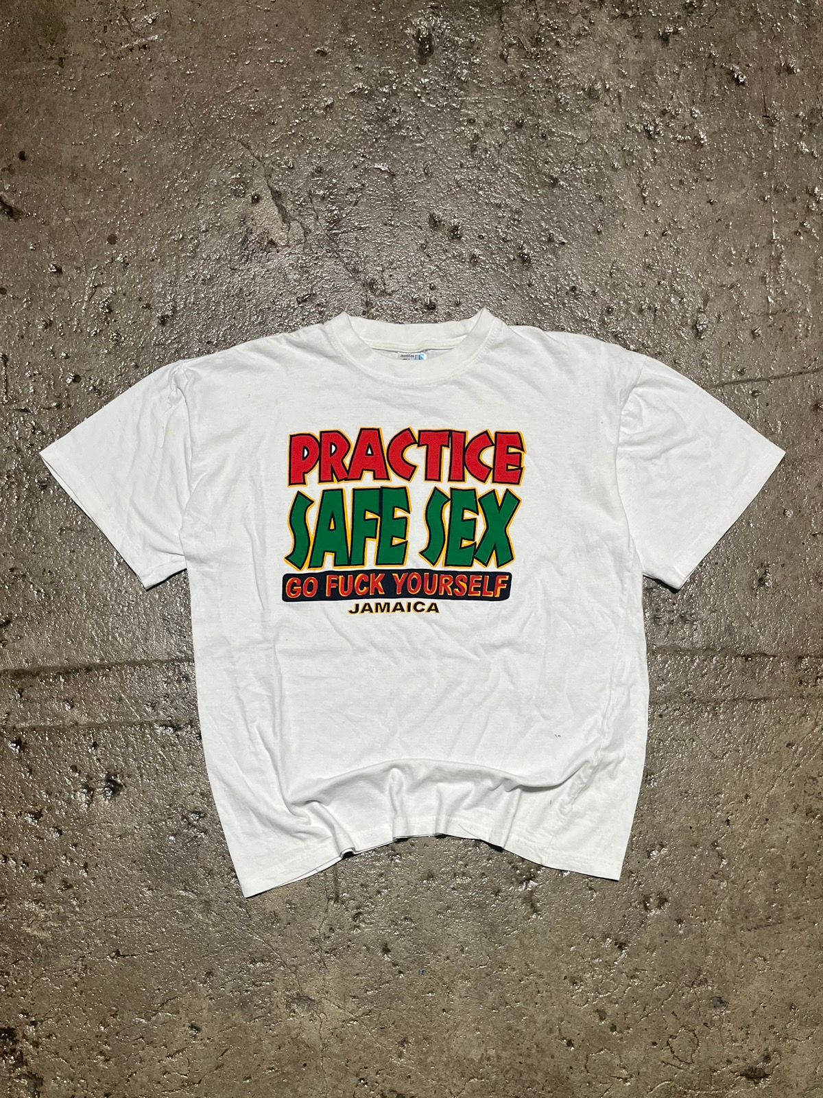 Pre-owned Humor X Vintage Crazy Vintage Practice Safe Sex Go Fuck Yourself Humor Tee In White