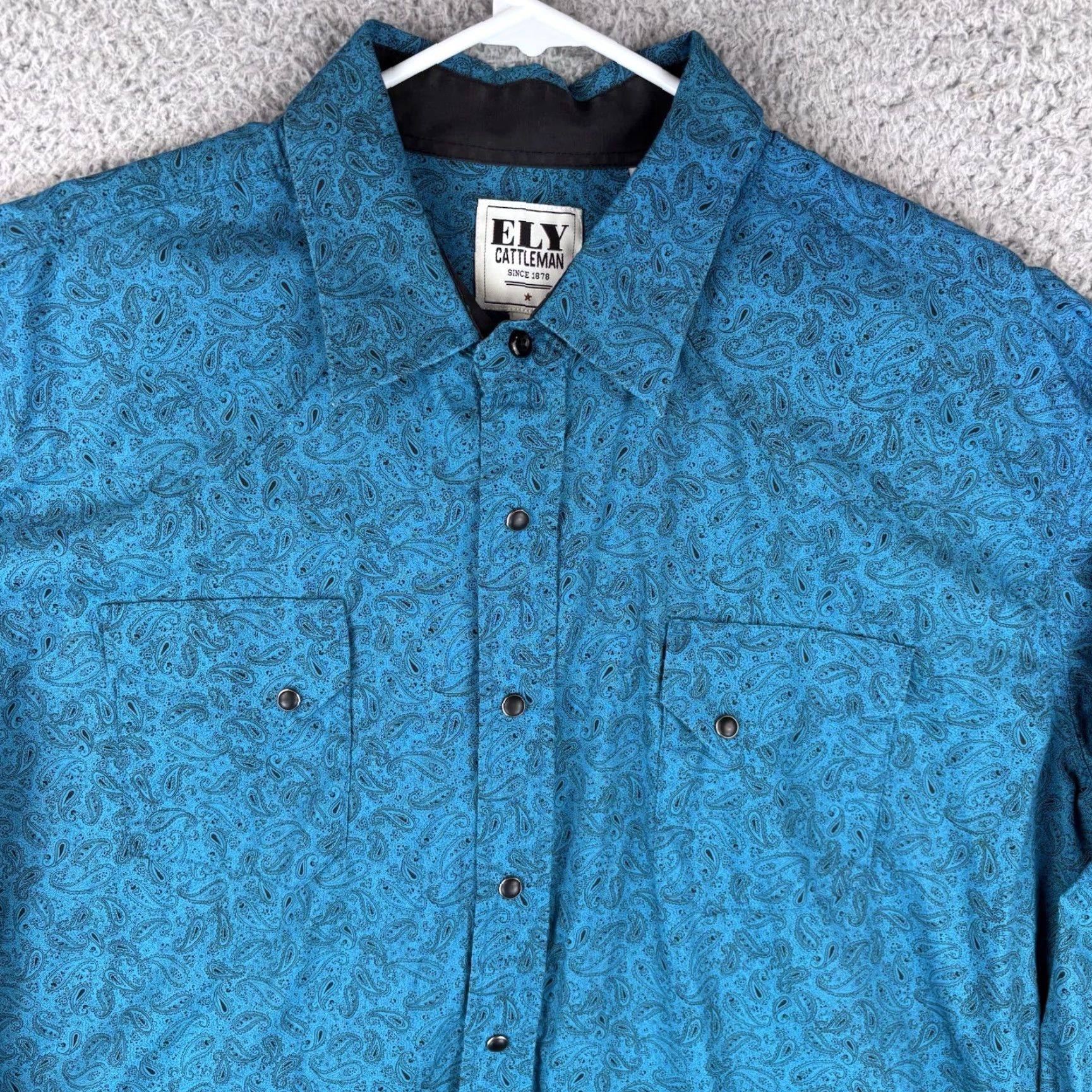 Vintage VINTAGE Ely Cattleman Pearl Snap Shirt Men 2XL Blue Black Paisley All Over Print Western Mens Size US XXL / EU 58 / 5 - 2 Thumbnail