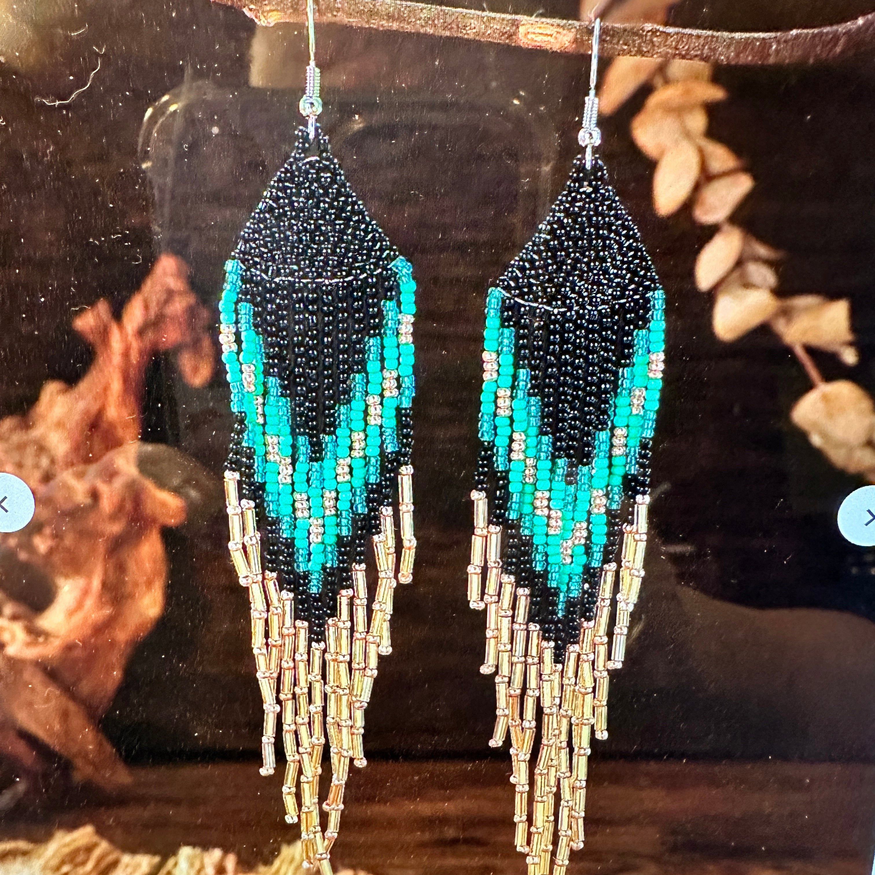 Other Bohemian Navajo Seed Bead Dangle Earrings with Black and Tur Size ONE SIZE - 9 Thumbnail