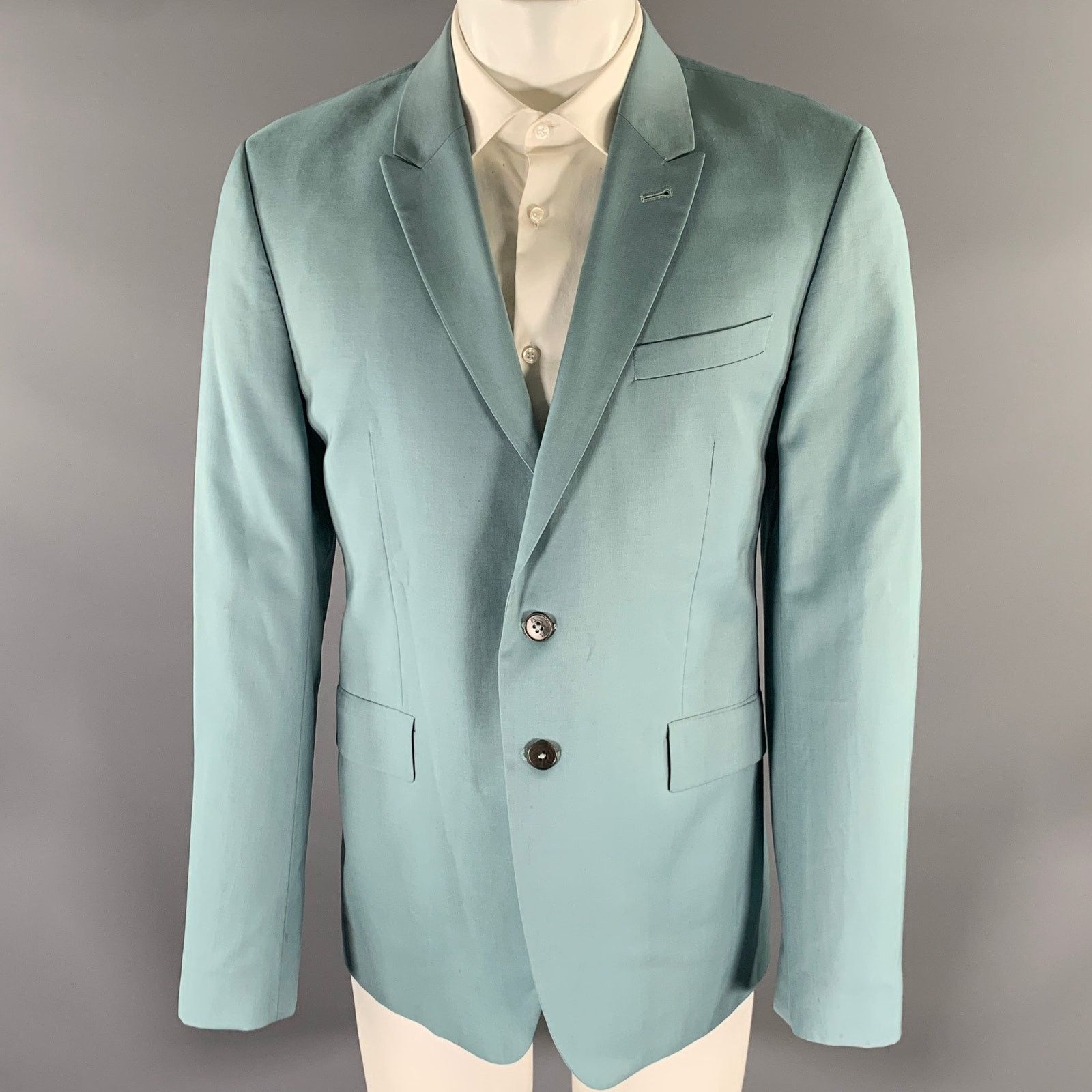Paul Smith PS by PAUL SMITH Turquoise Wool Mohair Notch Lapel Coat Size 42R - 1 Thumbnail