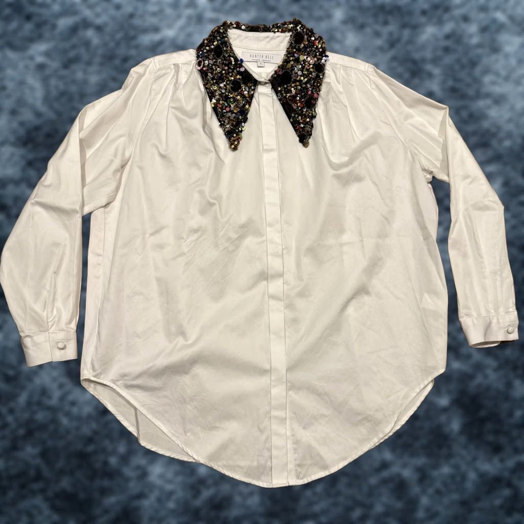Hunter VINTAGE Hunter Bell Shirt Womens Small Cotton Sequin Collar Button-Up White Size S / US 4 / IT 40 - 1 Thumbnail