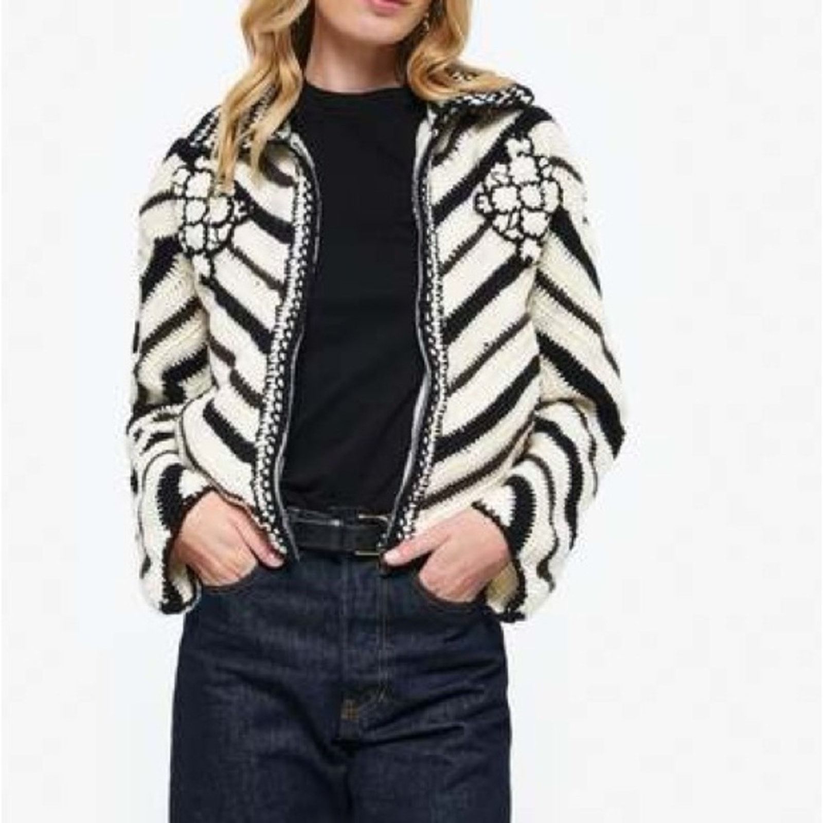 Urban Outfitters MANDINGA | Urban Outfitters | XL Black & Cream Knit Jacket Size XL / US 12-14 / IT 48-50 - 5 Thumbnail