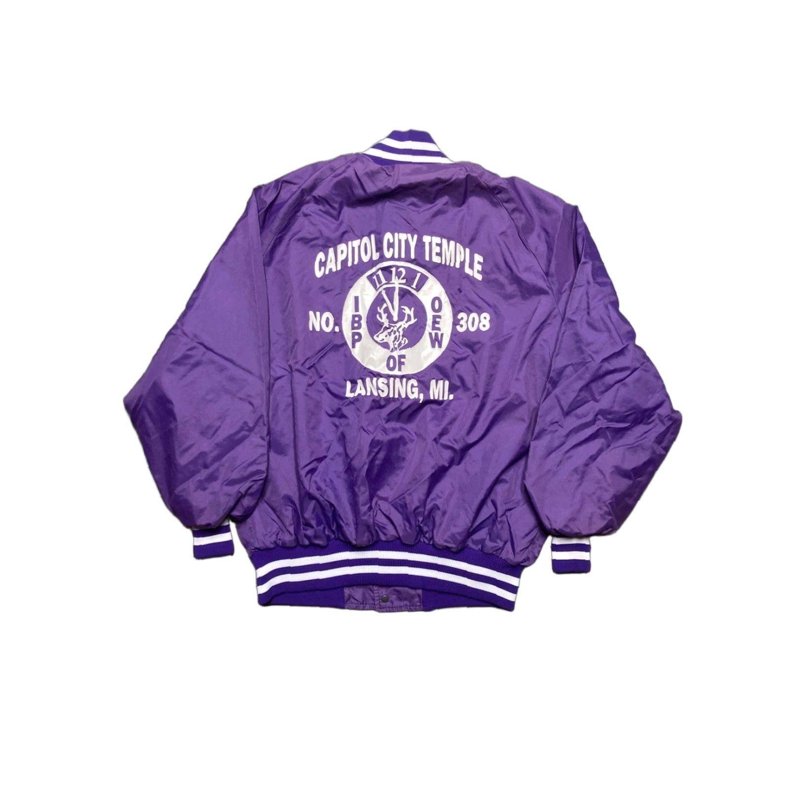 Vintage VINTAGE 80s bomber jacket IBPOEW order of the elks Lansing Michigan purple XL Mens Size US XL / EU 56 / 4 - 1 Thumbnail