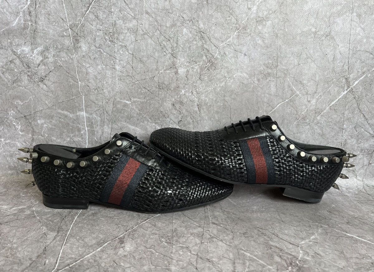 Gucci GUCCI Studded Spike Woven Oxford shoes Black Leather web Size US 9 / EU 42 - 4 Thumbnail
