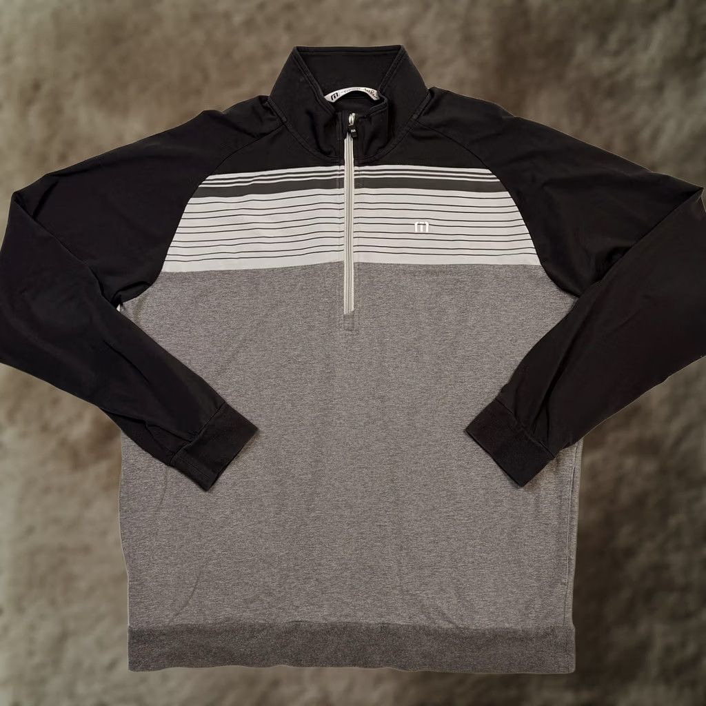 TravisMathew Travis Mathew Pullover Mens XL Gray 1/4 Zip Striped Golf Long Sleeve Stretch Shirt Size US XL / EU 56 / 4 - 1 Thumbnail